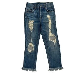 Carmar High Rise Destroyed Distressed Fringe Hem Crop Jeans Size 26